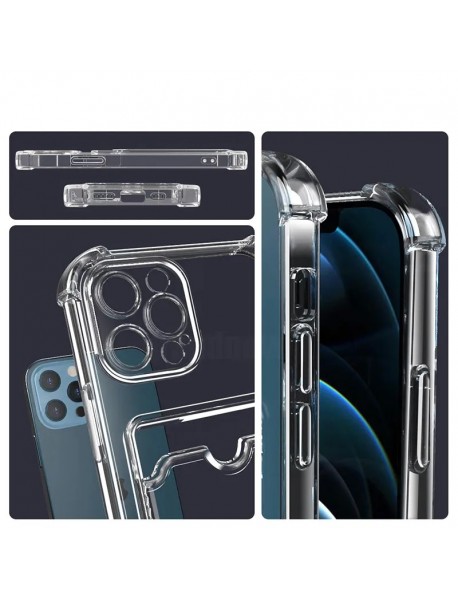Mr.Casse İphone 15 Pro Max Uyumlu Kartlıklı, Darbeye Dayanıklı (Shockproof) Şeffaf Kılıfı