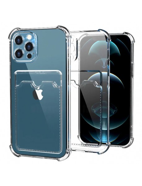 Mr.Casse İphone 15 Pro Max Uyumlu Kartlıklı, Darbeye Dayanıklı (Shockproof) Şeffaf Kılıfı